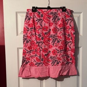 Women's Red Floral Midi Skirt with Ruffle Hem